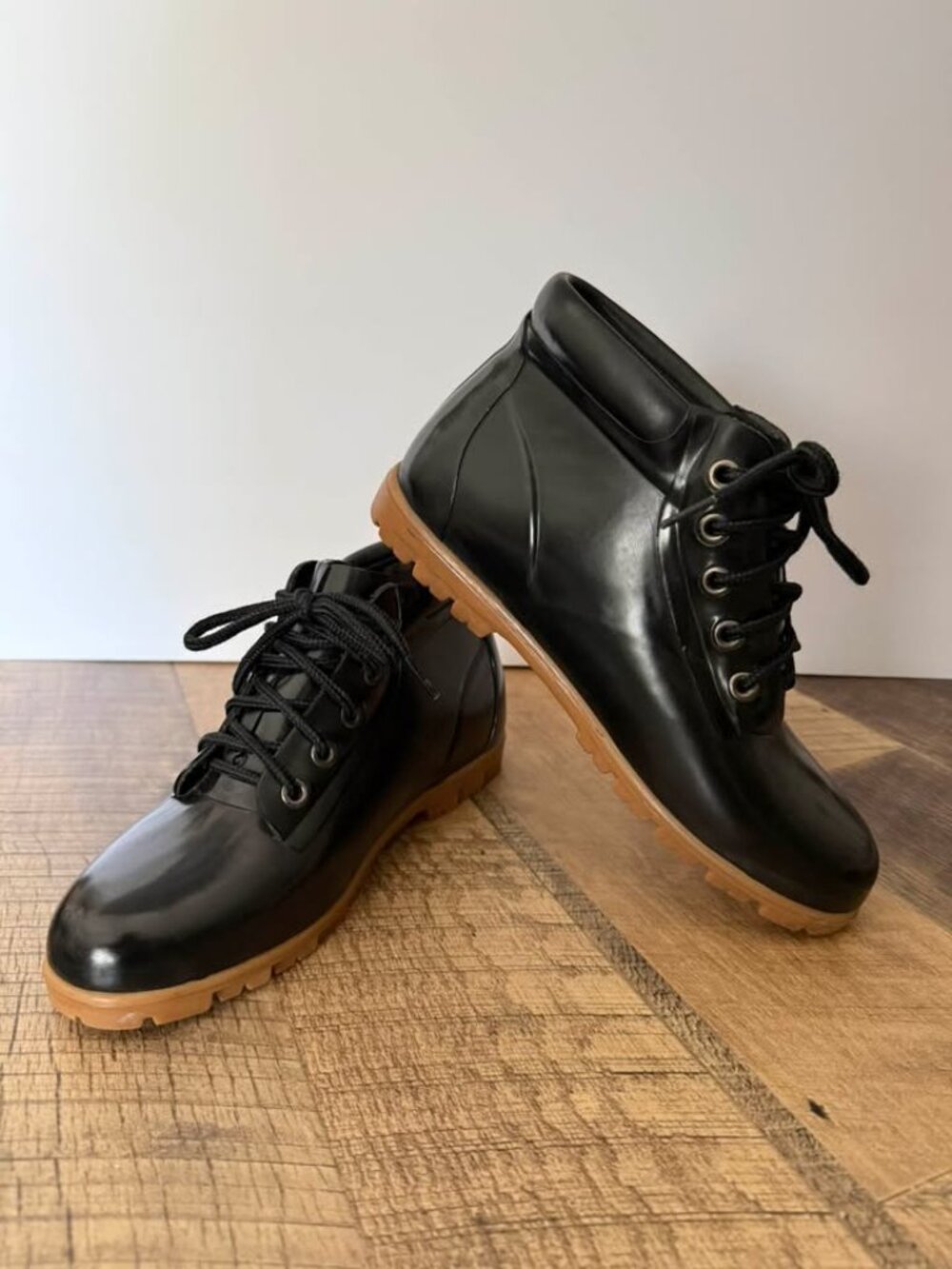 Lands End Black Lace-Up Rubber Ankle Rain Boots - 9